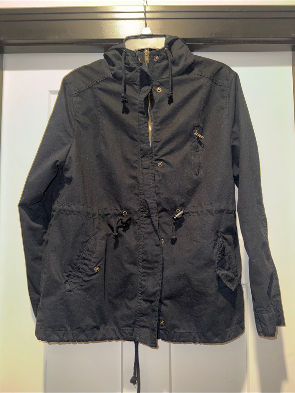 Classic Black Hooded Anorak Jacket - Women